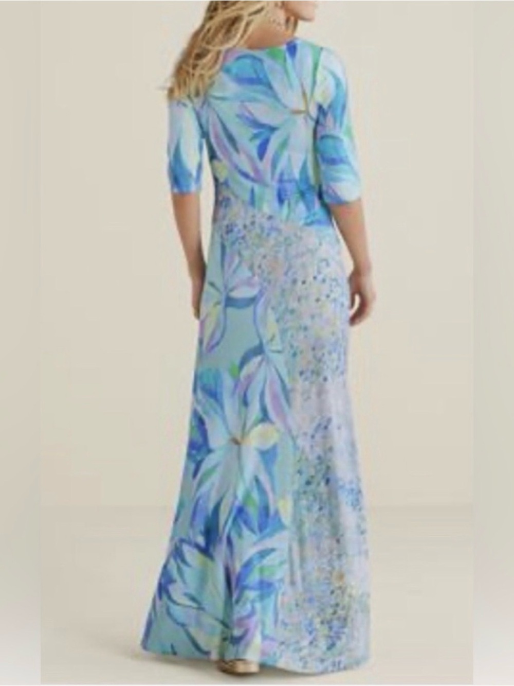 NWT Soft Surroundings Stella Dress Maxi Scoop Neck Half Sleeve Blue Aqua Green M - Picture 6 of 16
